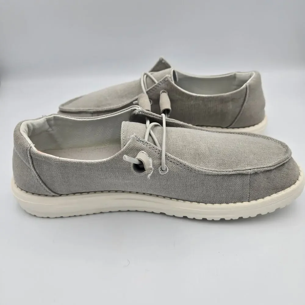 Hey Dude Wendy Chambray Light Grey Slip‑On Shoes – Women’s 8
